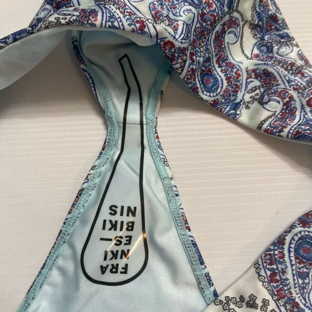 Frankie’s Bikinis Blue Paisley Bikini Bottoms Size Large New